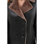 The Zurich Double-Breasted Brown Shearling Collar Leather Women Jacket