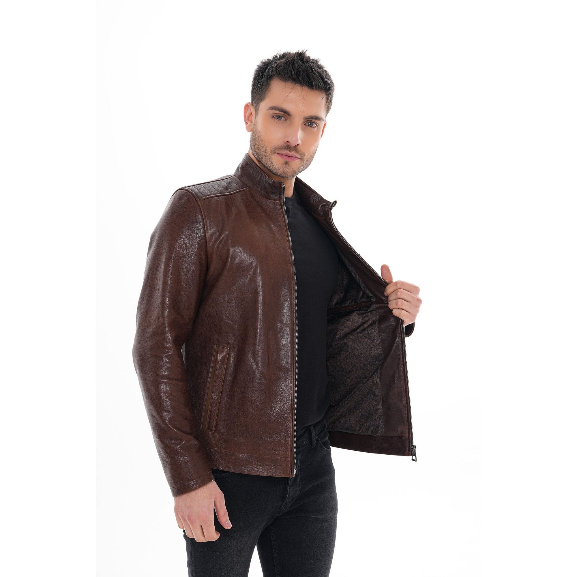 The Marco Brown Leather Men Jacket