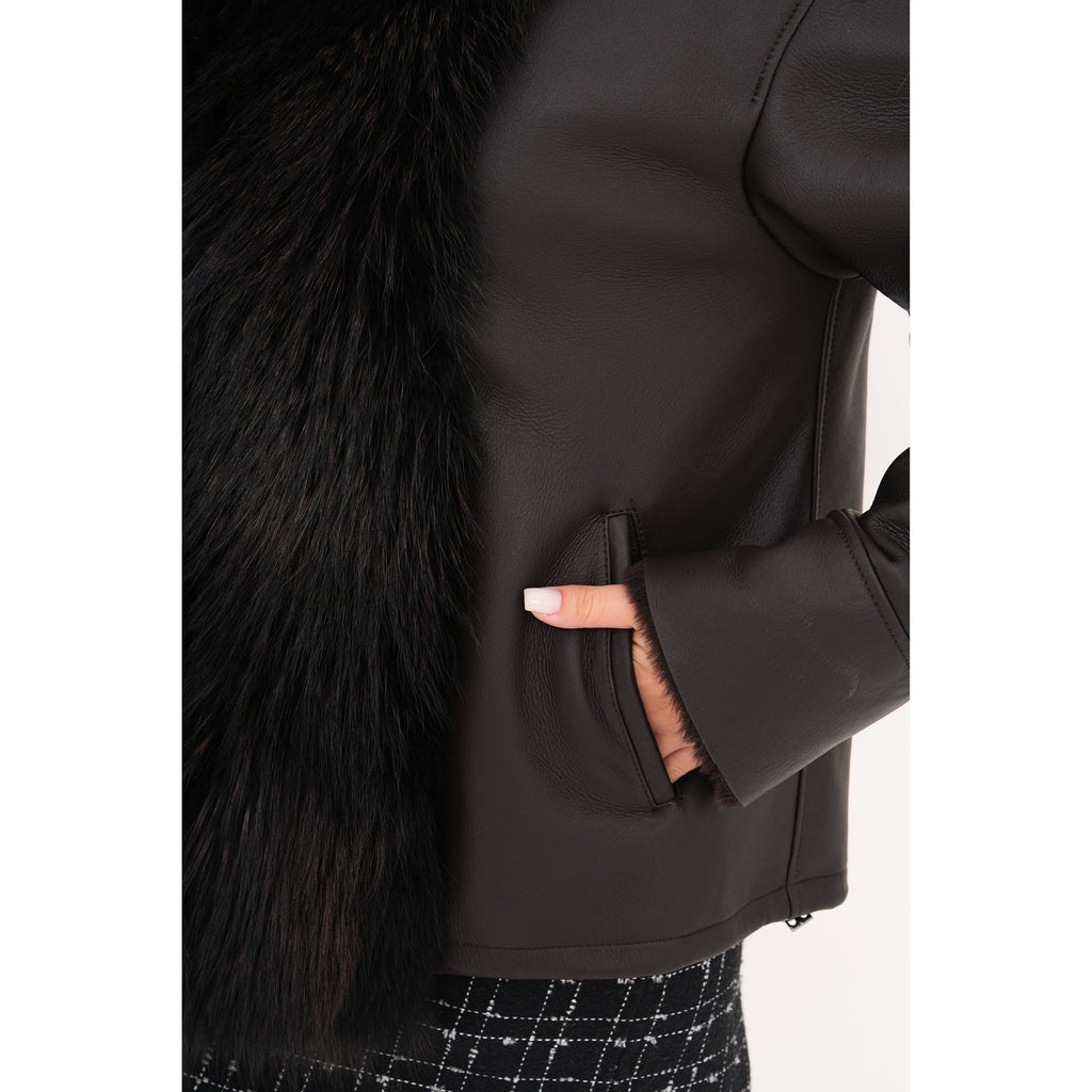 The Elise Black Shearling Leather Jacket
