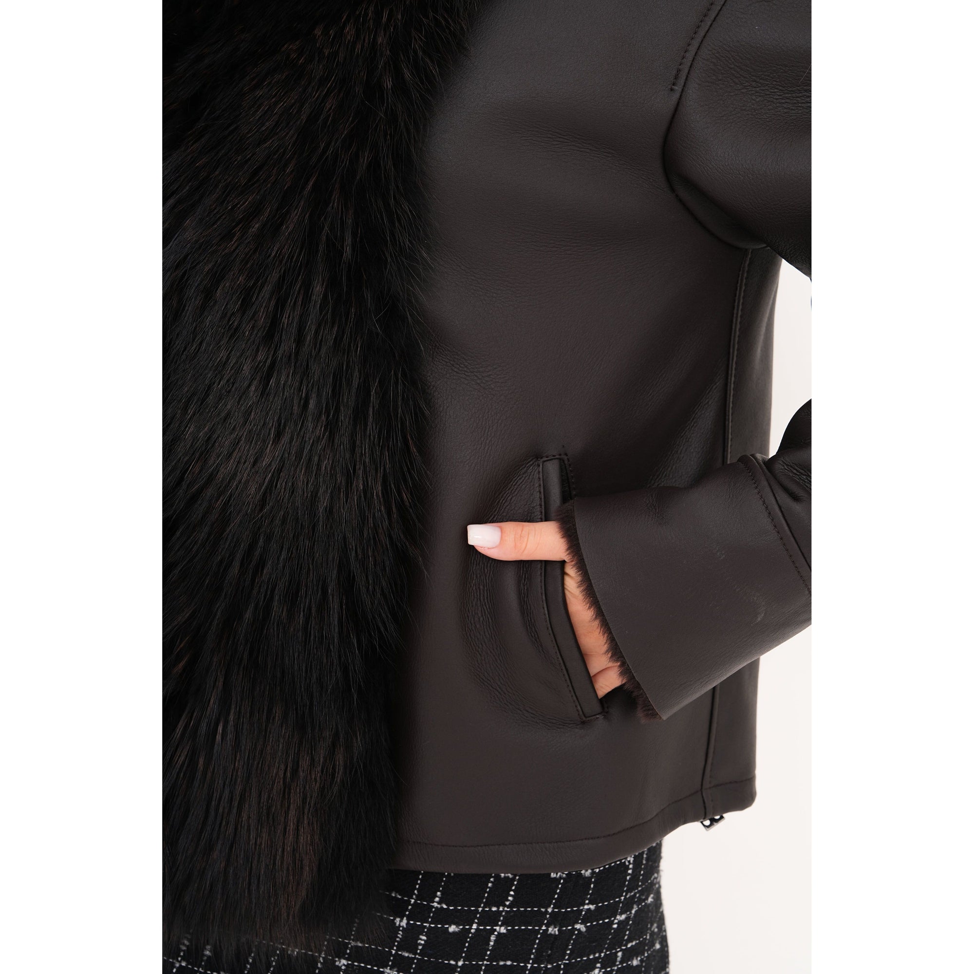 The Elise Black Shearling Leather Jacket