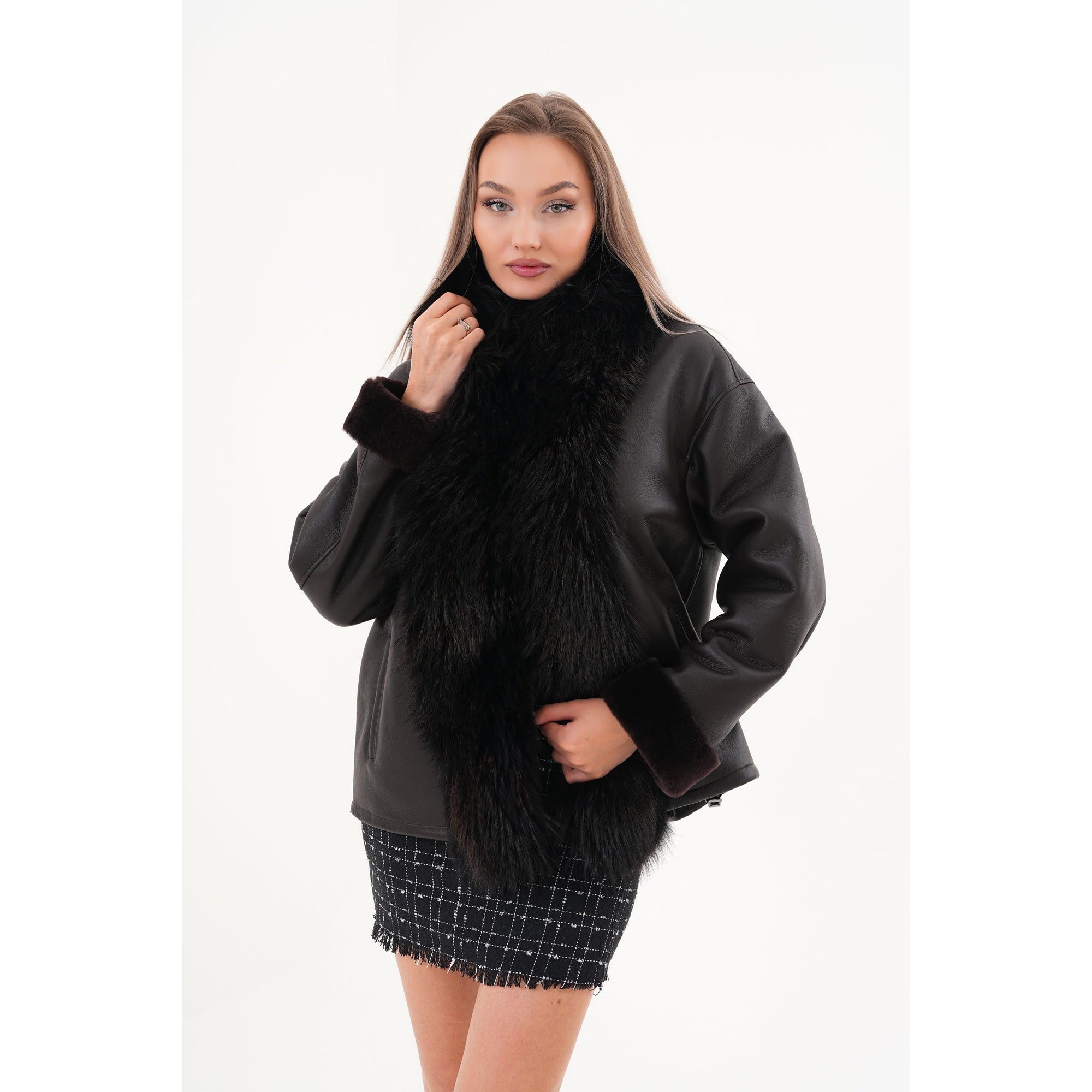 The Elise Black Shearling Leather Jacket