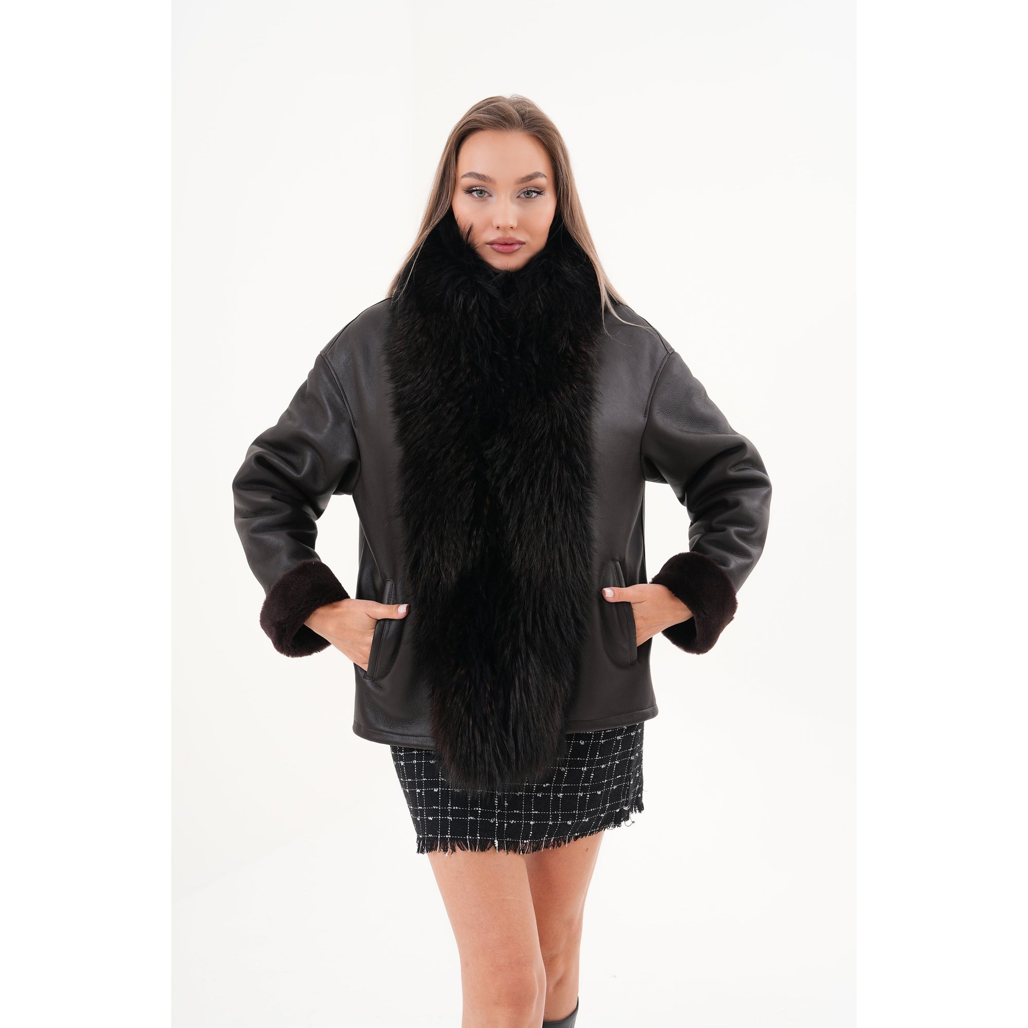 The Elise Black Shearling Leather Jacket