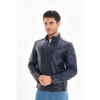 The Arezzo Navy Blue Leather Men Jacket