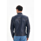 The Arezzo Navy Blue Leather Men Jacket