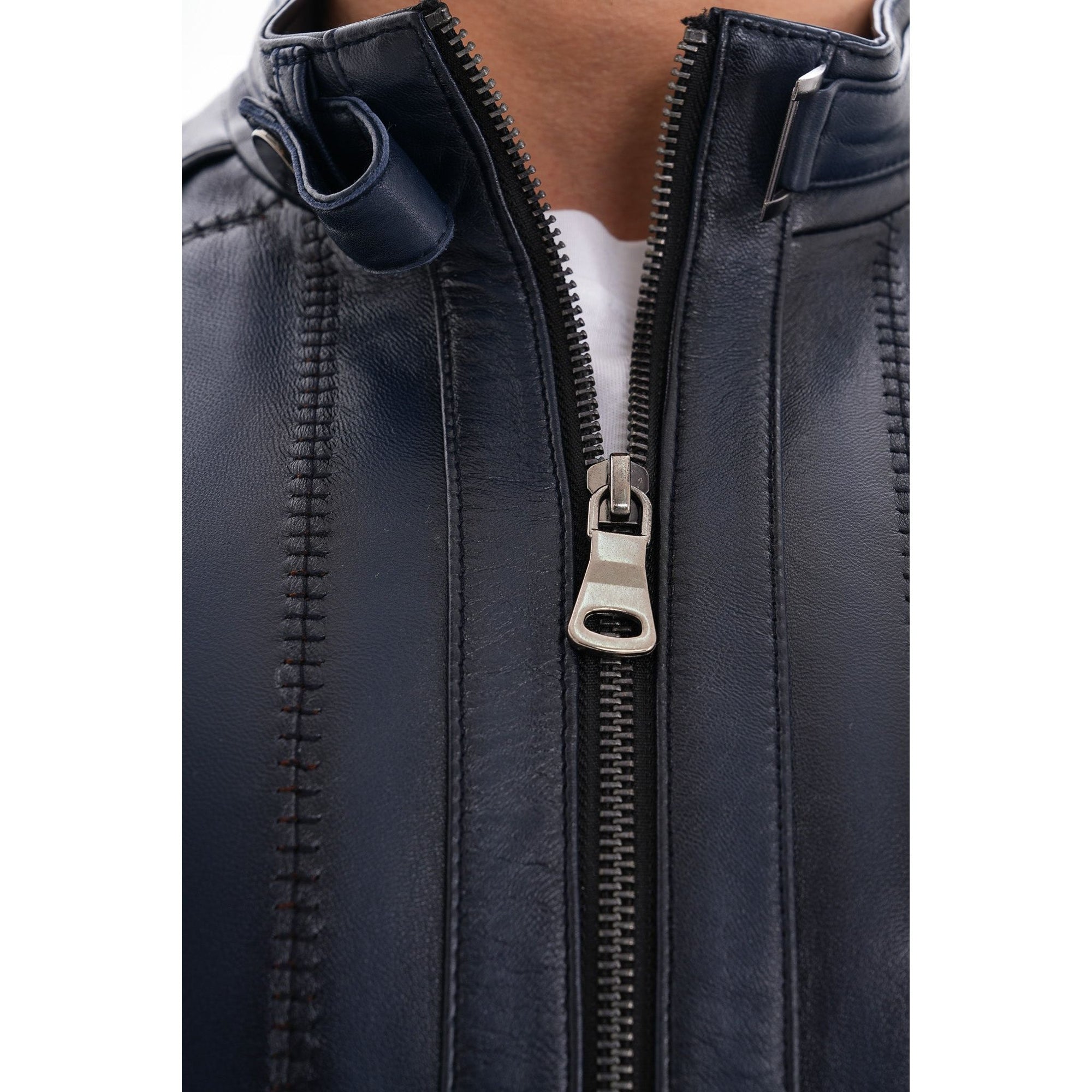The Arezzo Navy Blue Leather Men Jacket