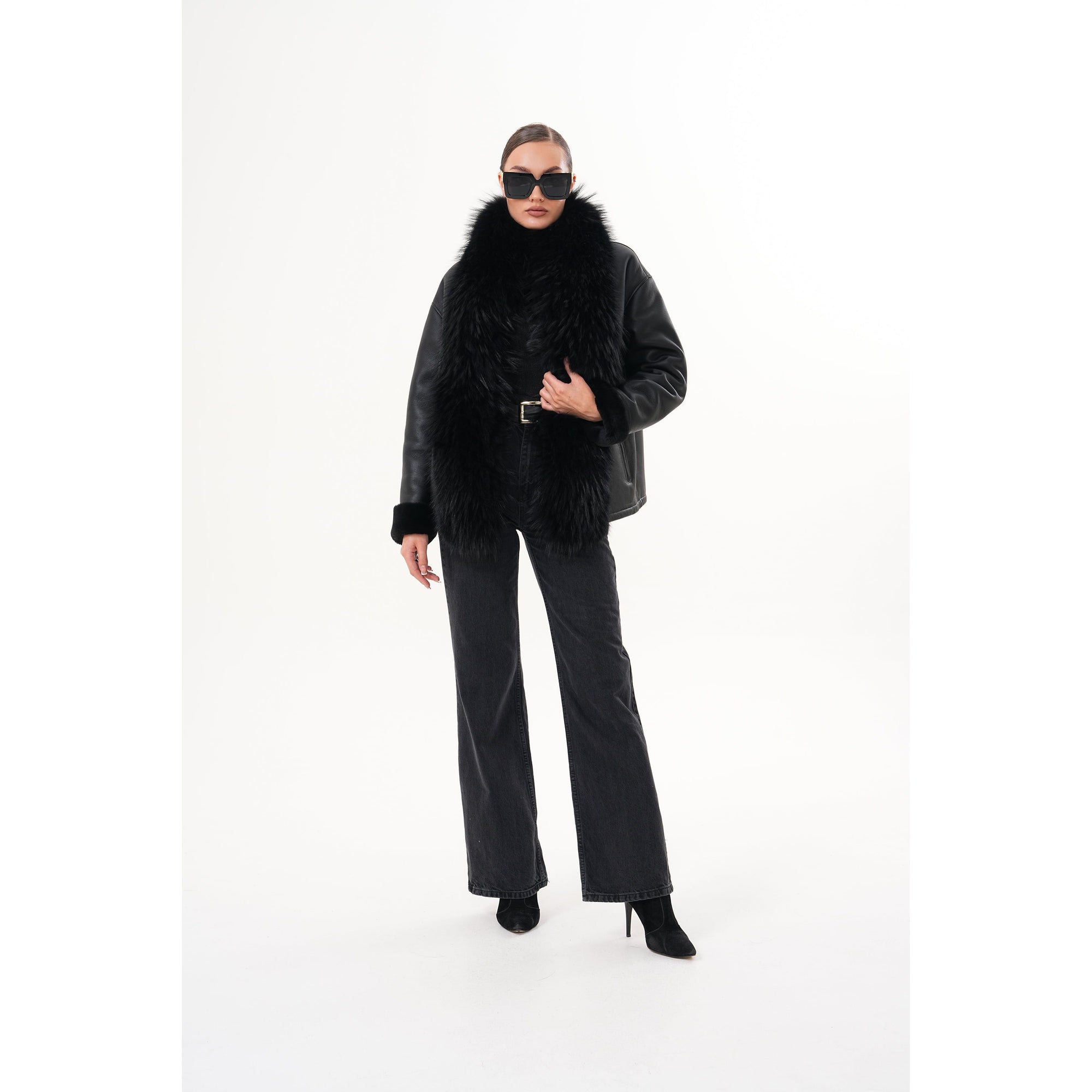 The Elise Black Shearling Leather Jacket