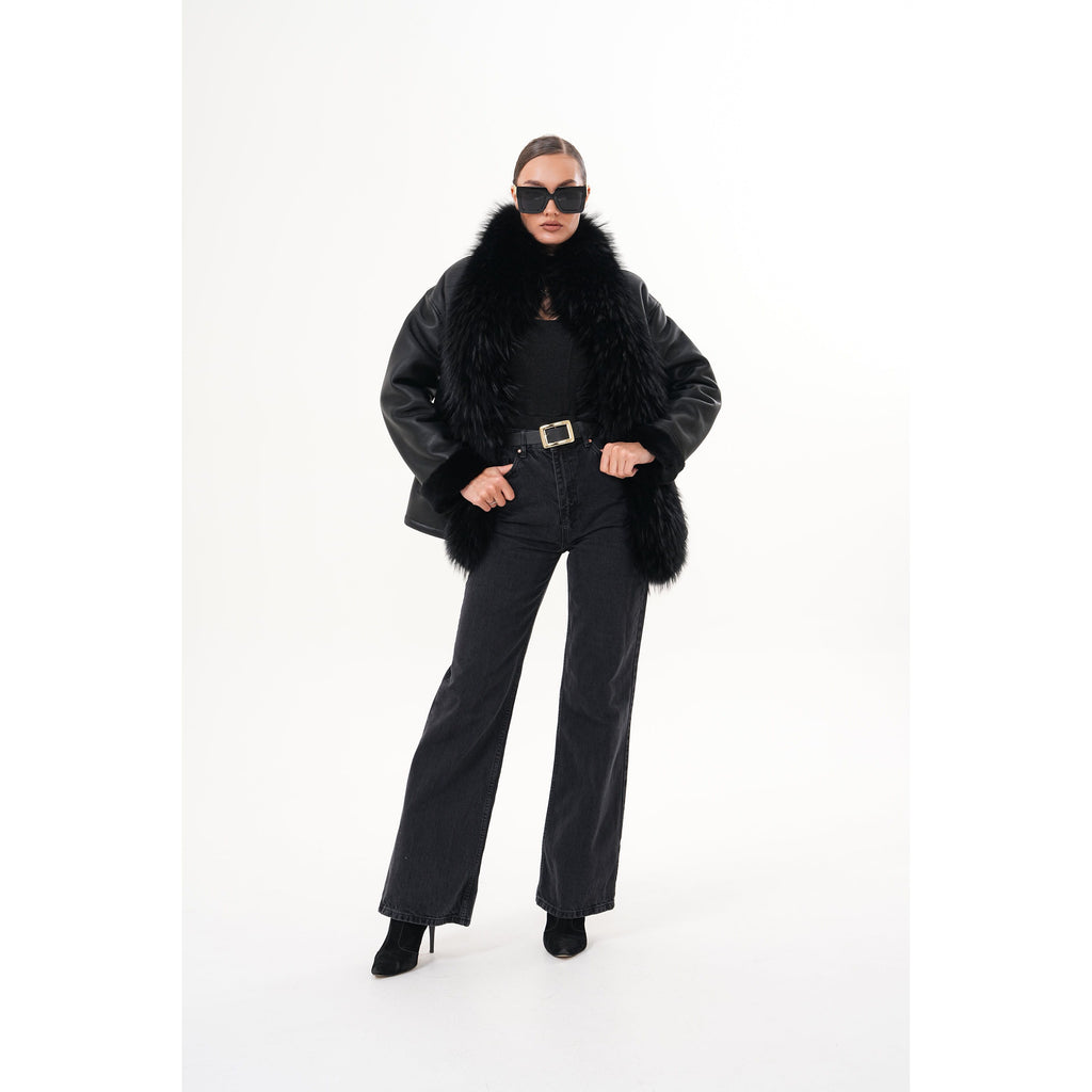 The Elise Black Shearling Leather Jacket