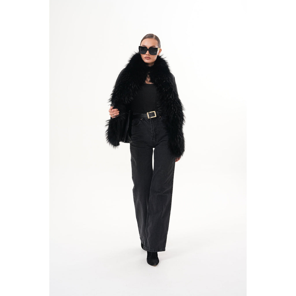 The Elise Black Shearling Leather Jacket
