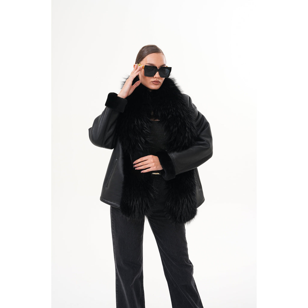 The Elise Black Shearling Leather Jacket