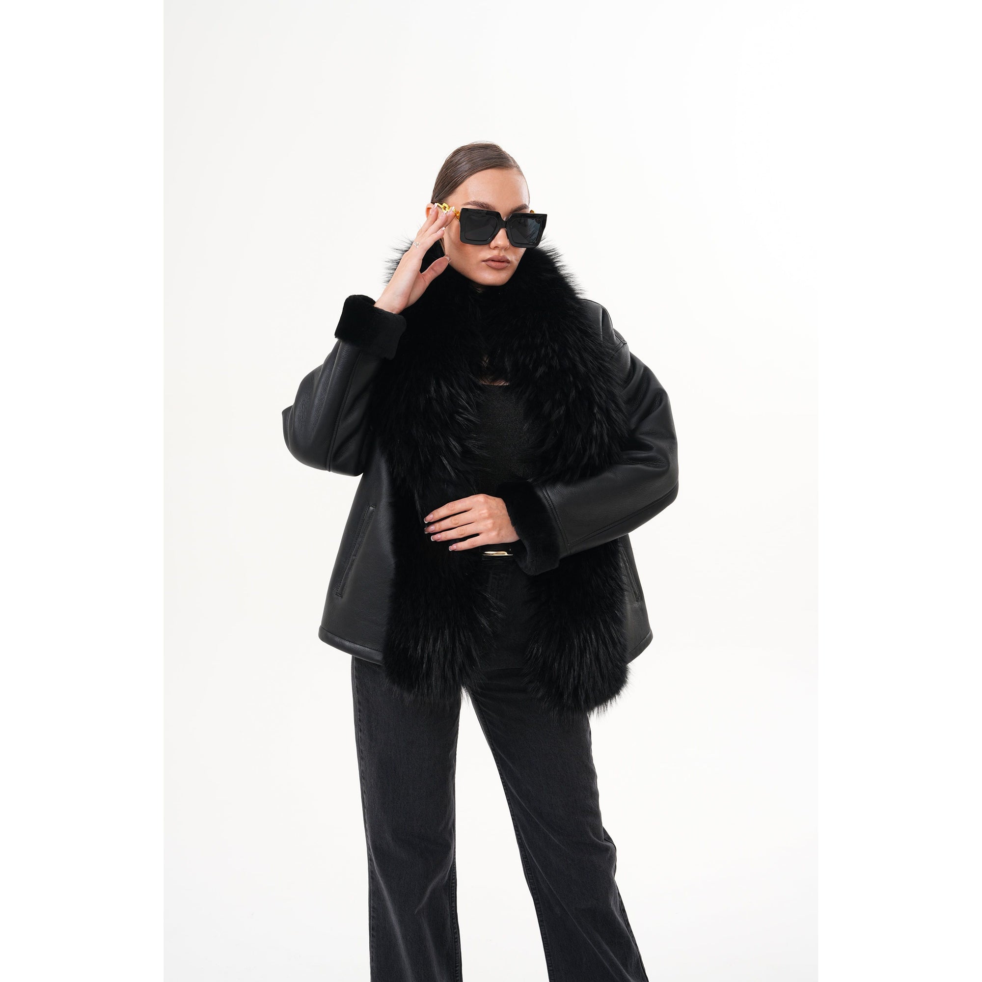 The Elise Black Shearling Leather Jacket