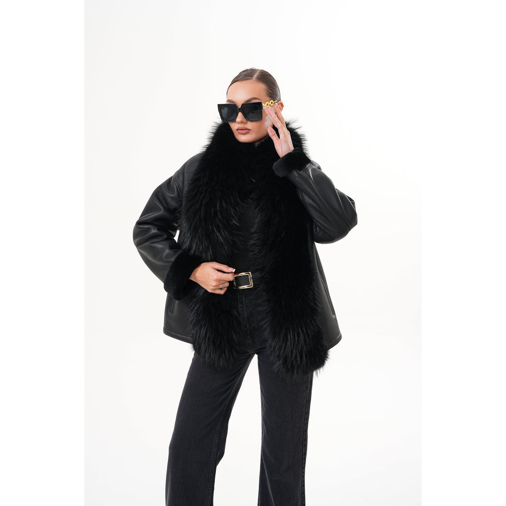 The Elise Black Shearling Leather Jacket