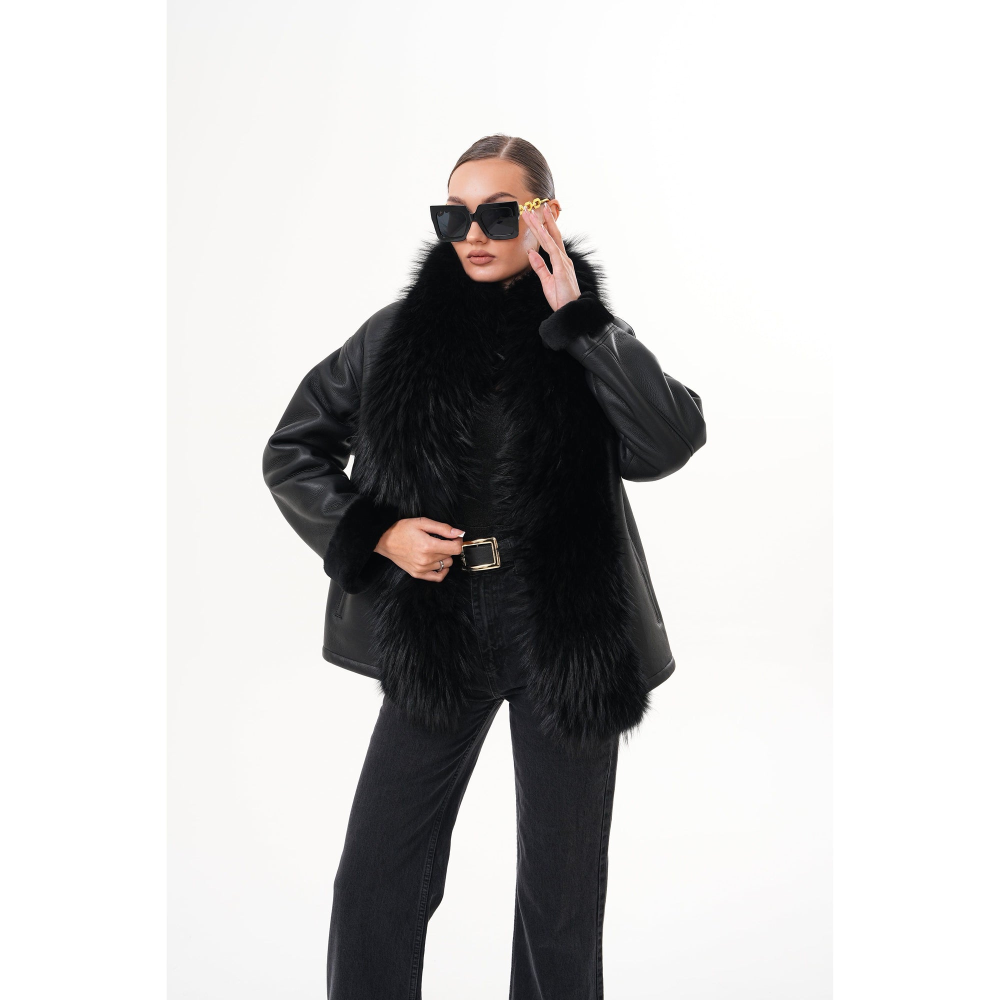 The Elise Black Shearling Leather Jacket