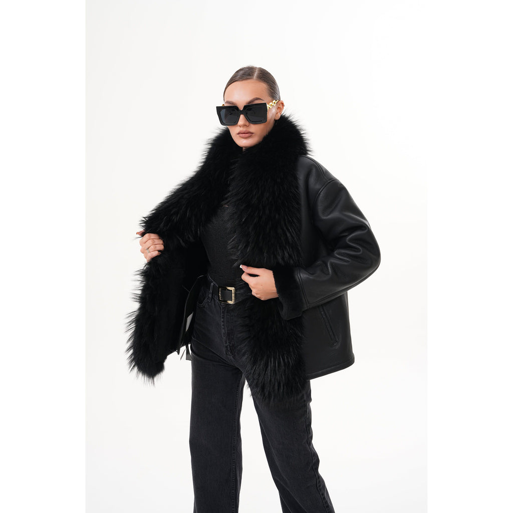 The Elise Black Shearling Leather Jacket