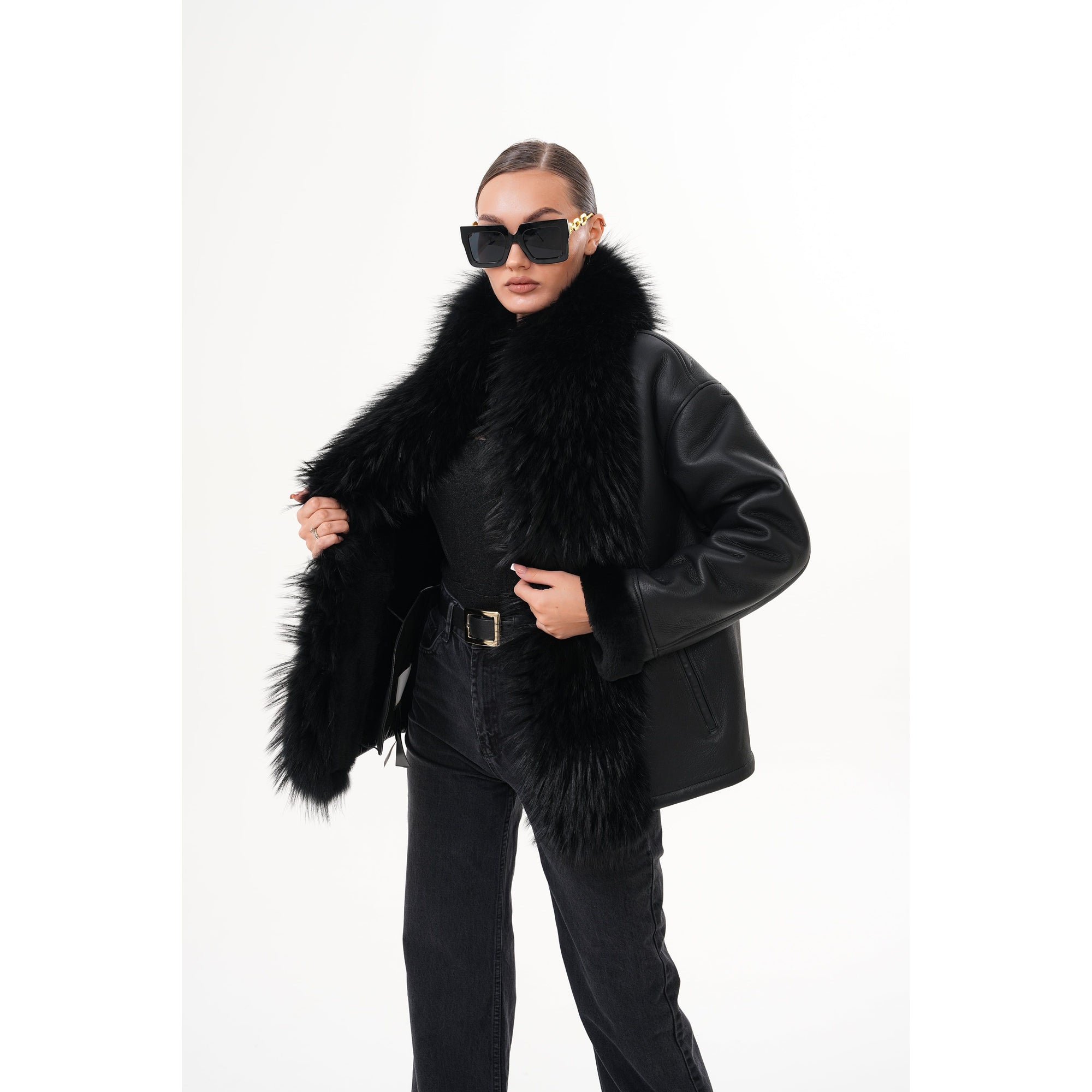 The Elise Black Shearling Leather Jacket