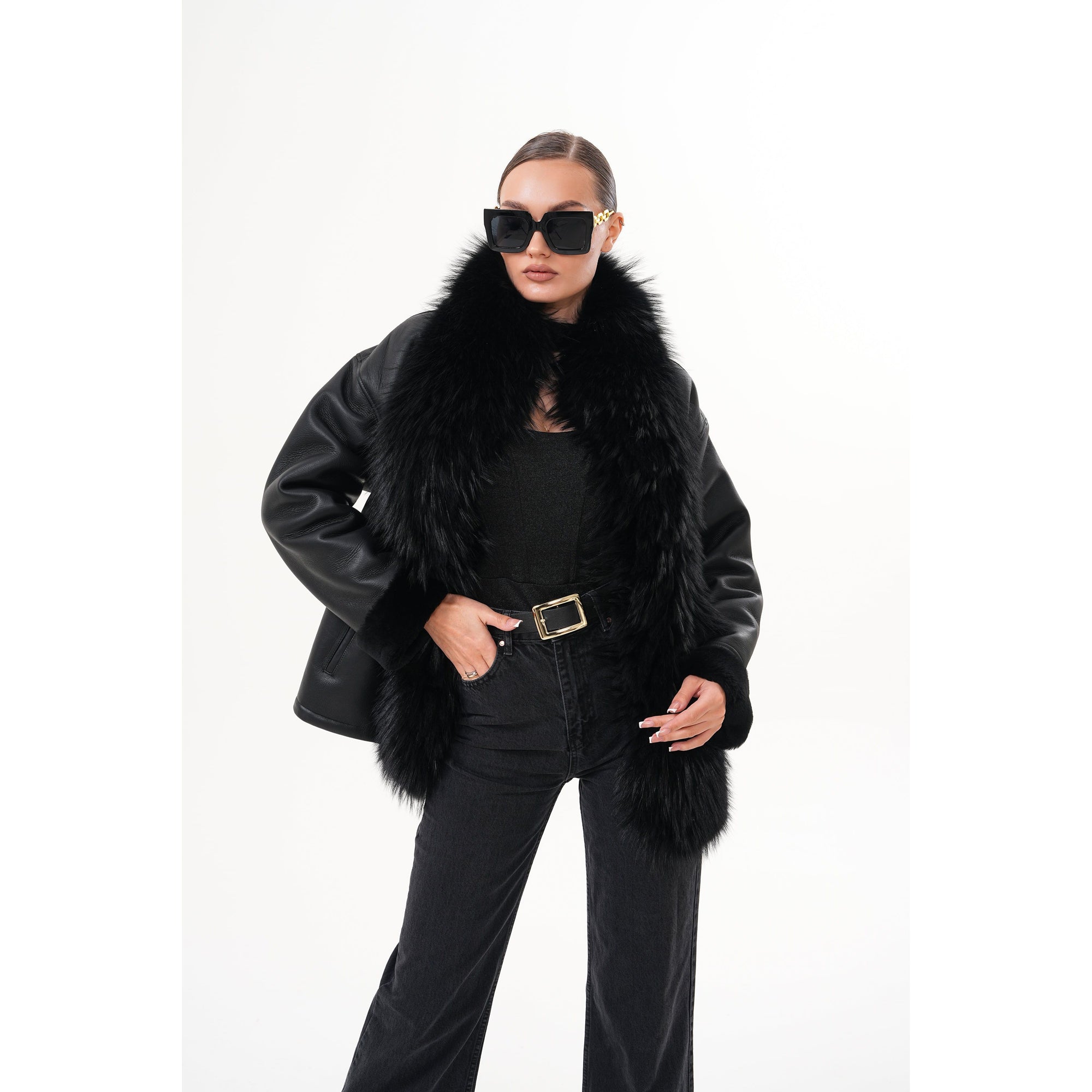 The Elise Black Shearling Leather Jacket