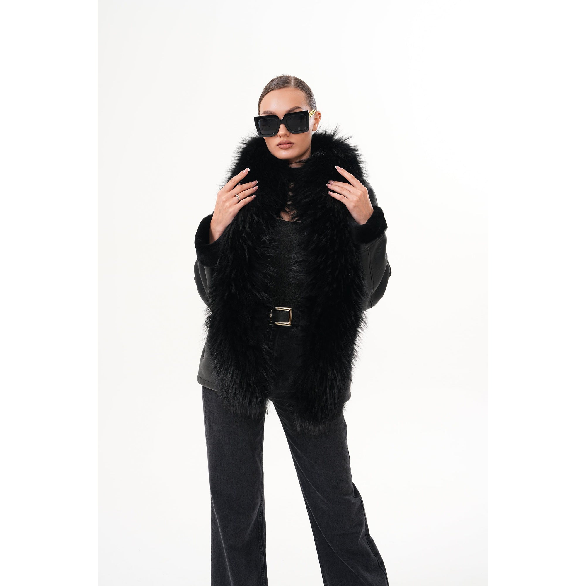 The Elise Black Shearling Leather Jacket