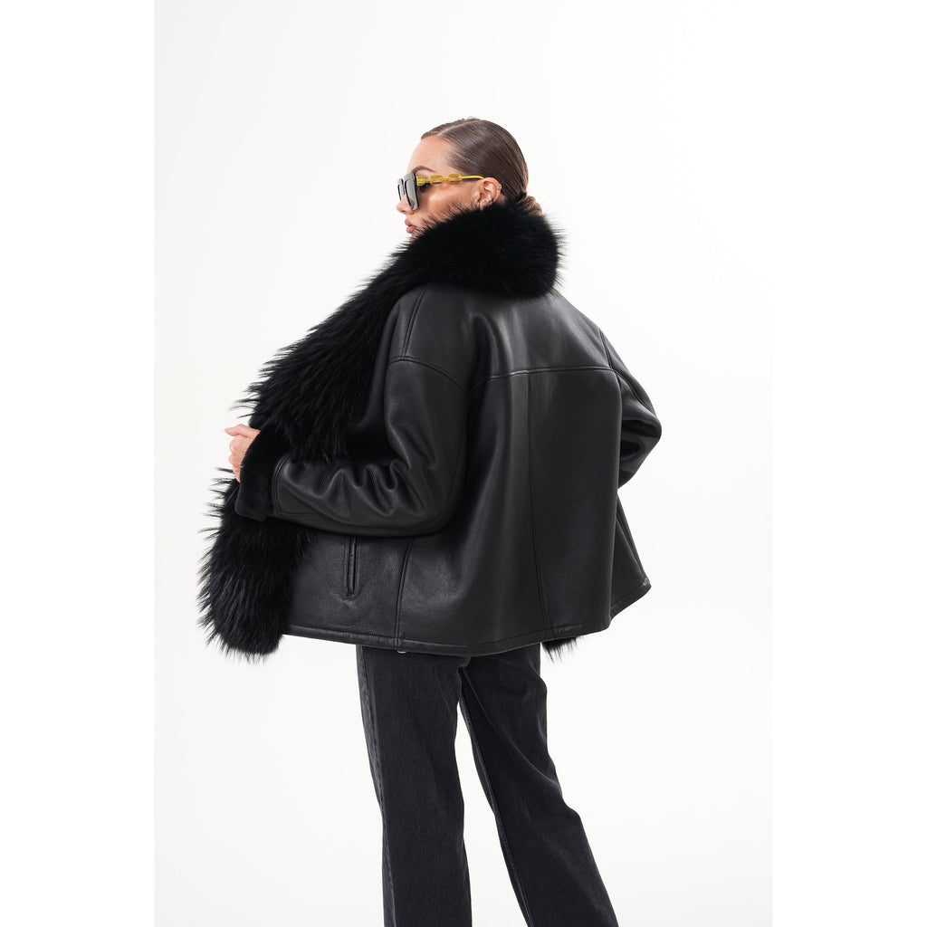 The Elise Black Shearling Leather Jacket