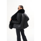The Elise Black Shearling Leather Jacket