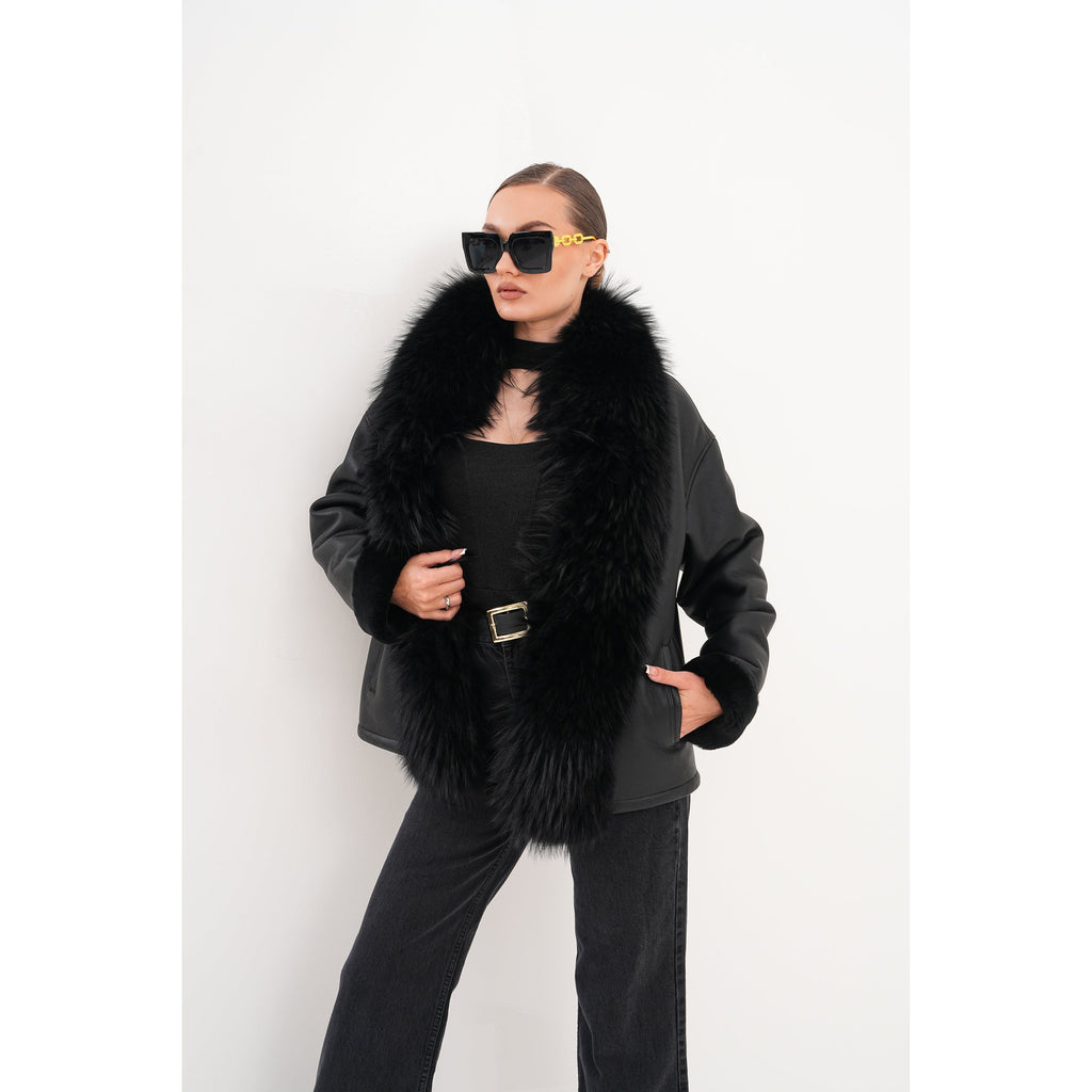 The Elise Black Shearling Leather Jacket