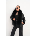 The Elise Black Shearling Leather Jacket