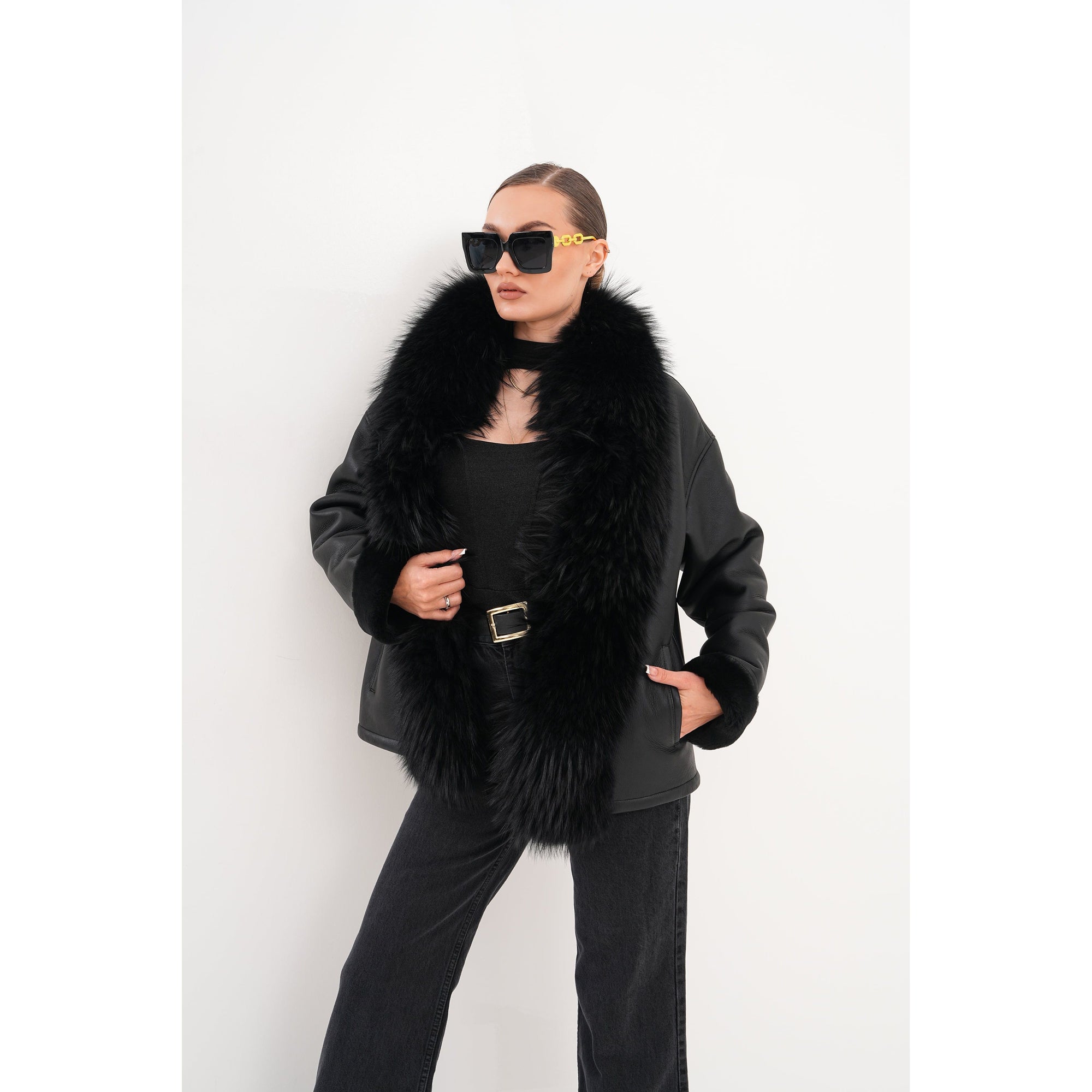 The Elise Black Shearling Leather Jacket