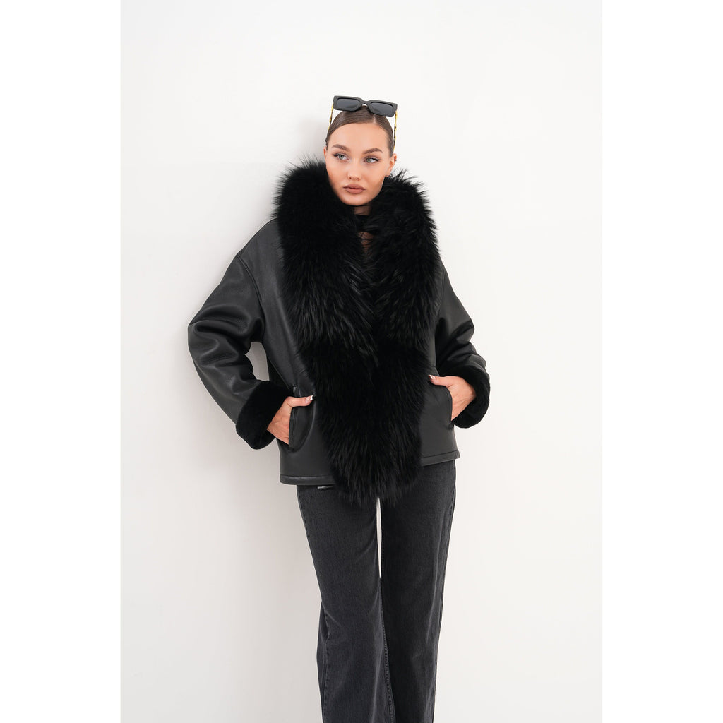 The Elise Black Shearling Leather Jacket