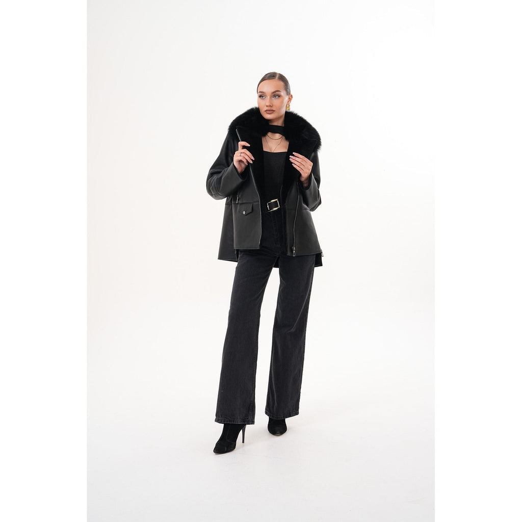 The Duchess Shearling Black Leather Women Jacket