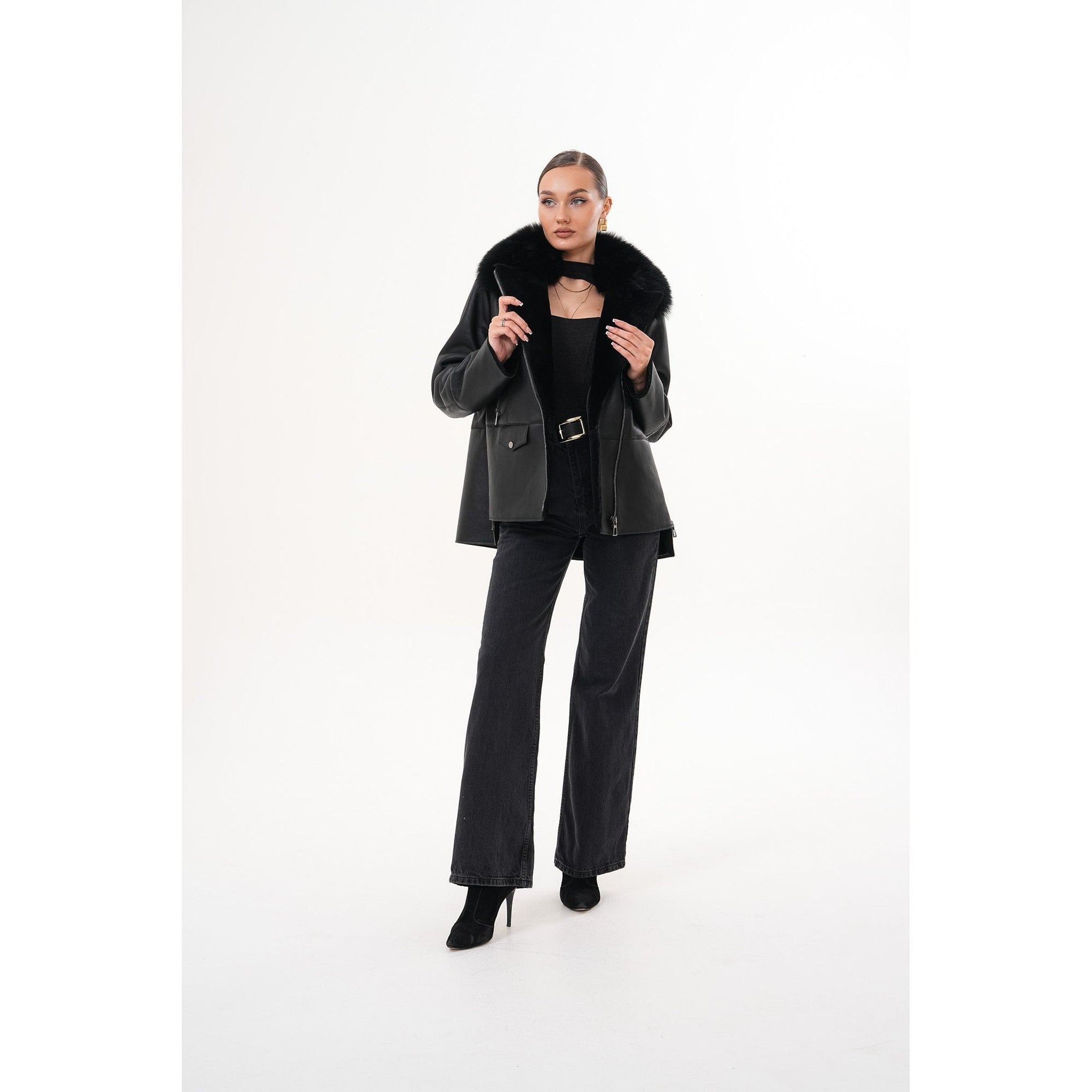 The Duchess Shearling Black Leather Women Jacket