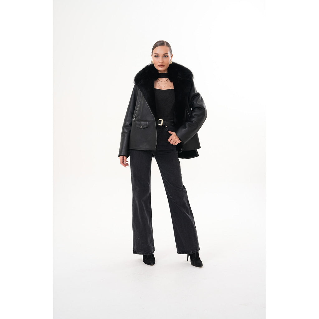 The Duchess Shearling Black Leather Women Jacket