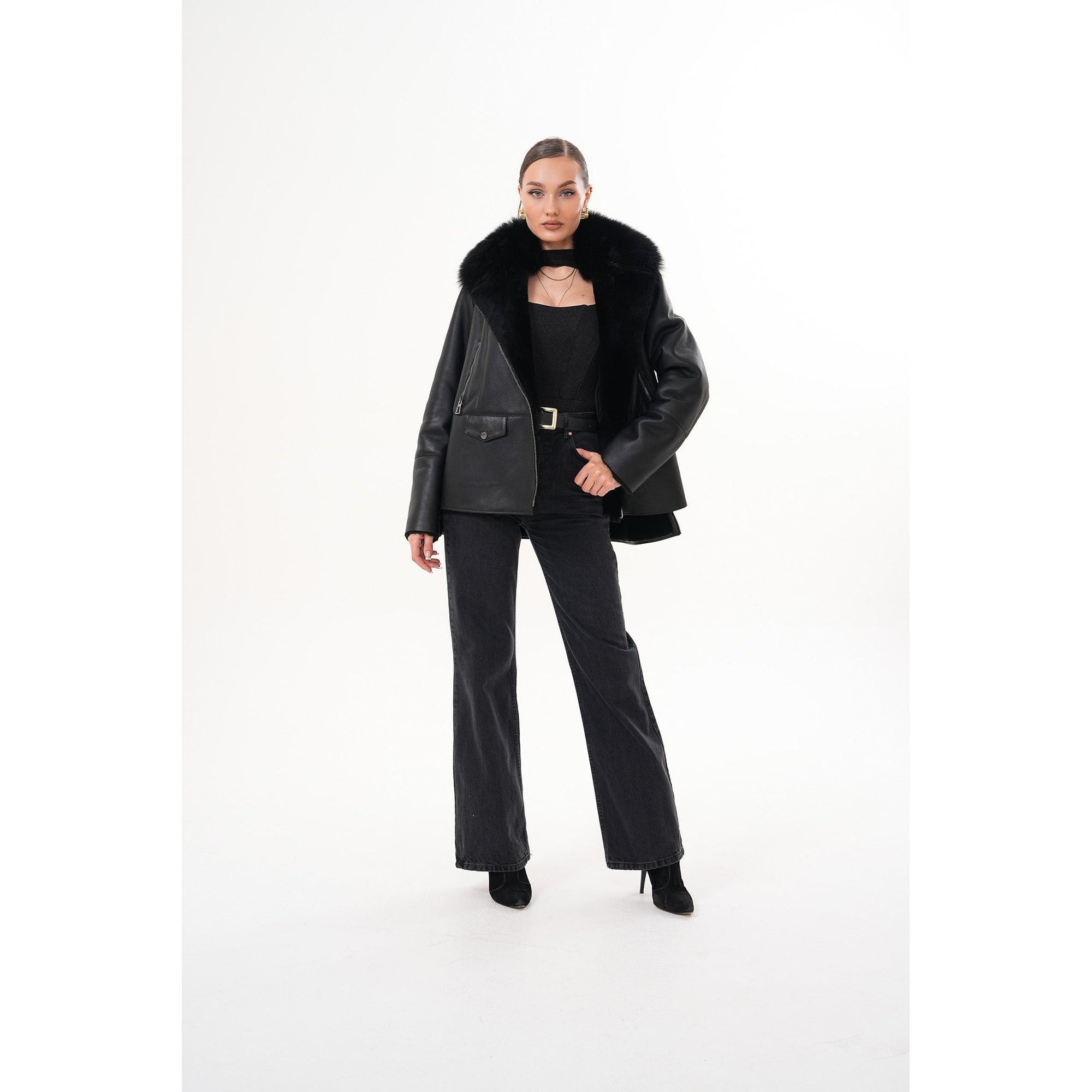 The Duchess Shearling Black Leather Women Jacket