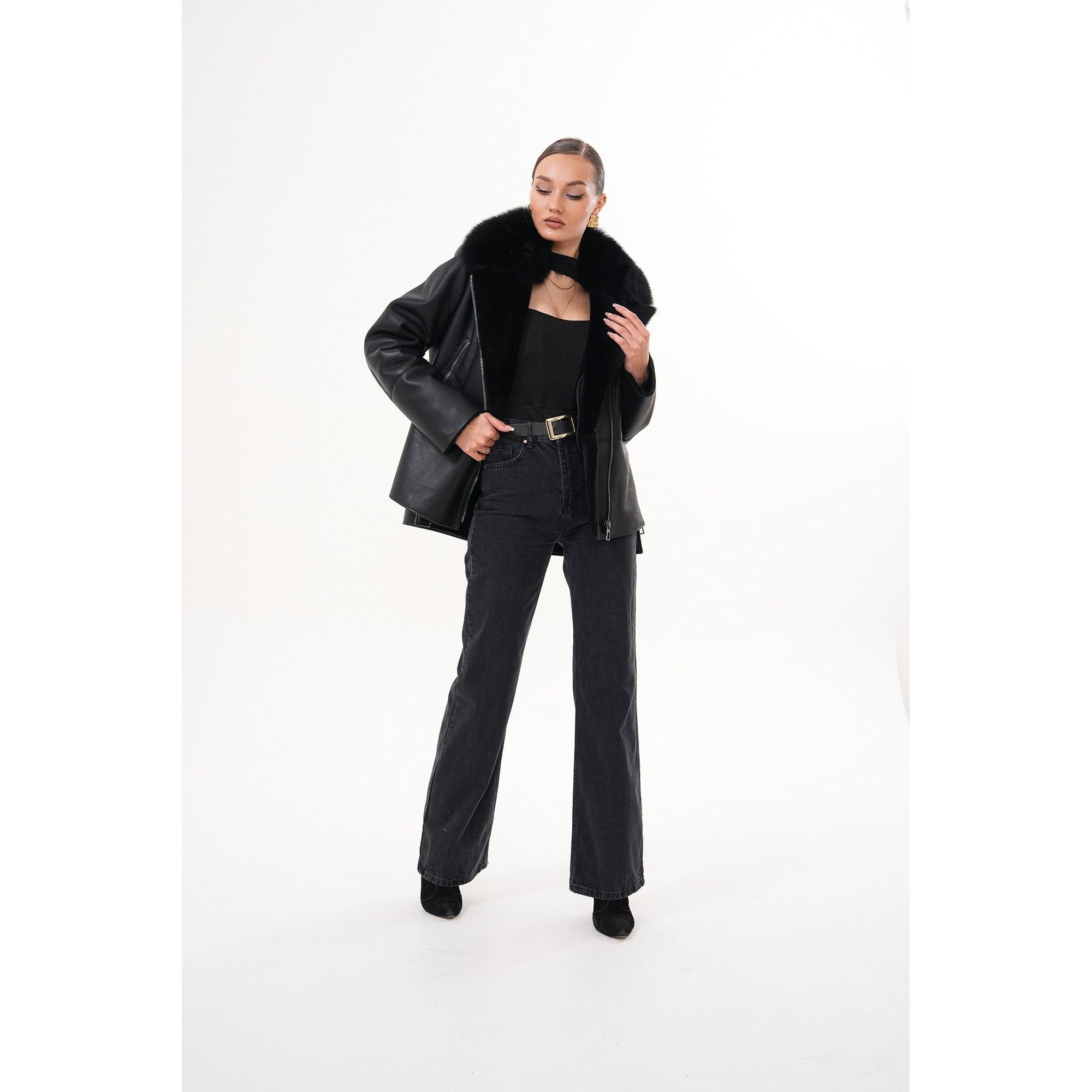The Duchess Shearling Black Leather Women Jacket
