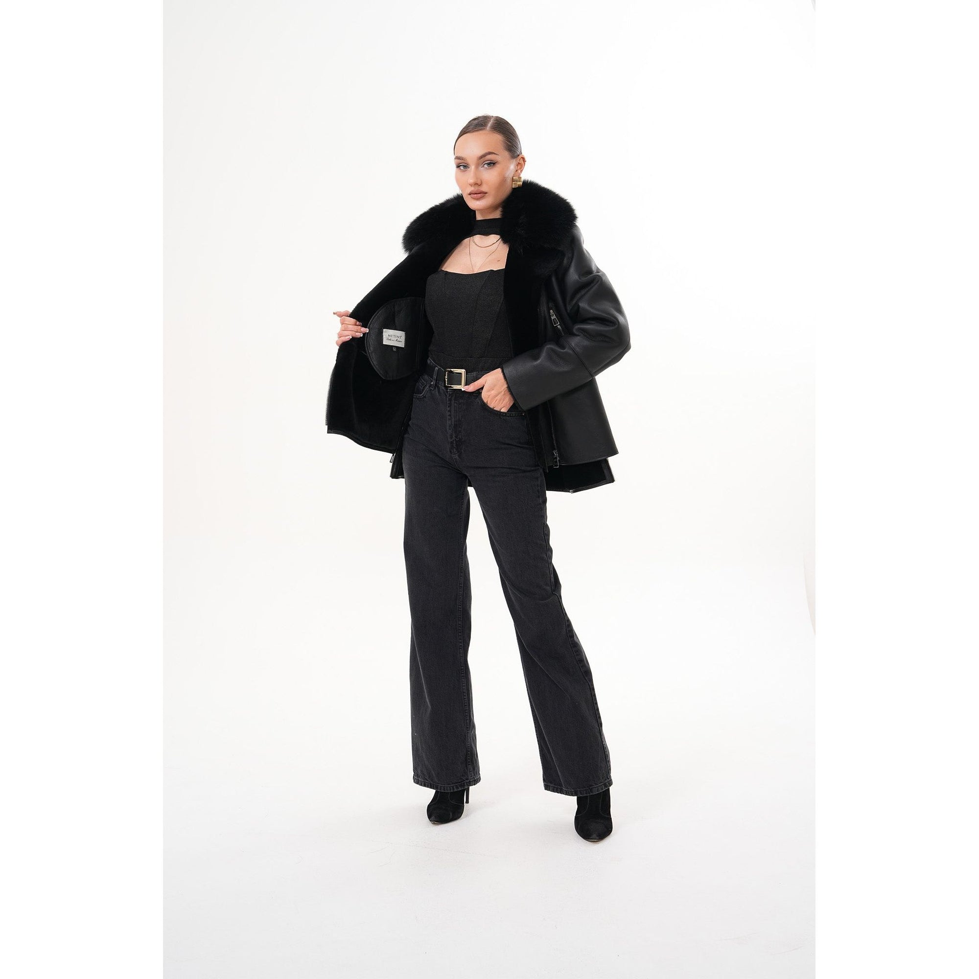 The Duchess Shearling Black Leather Women Jacket
