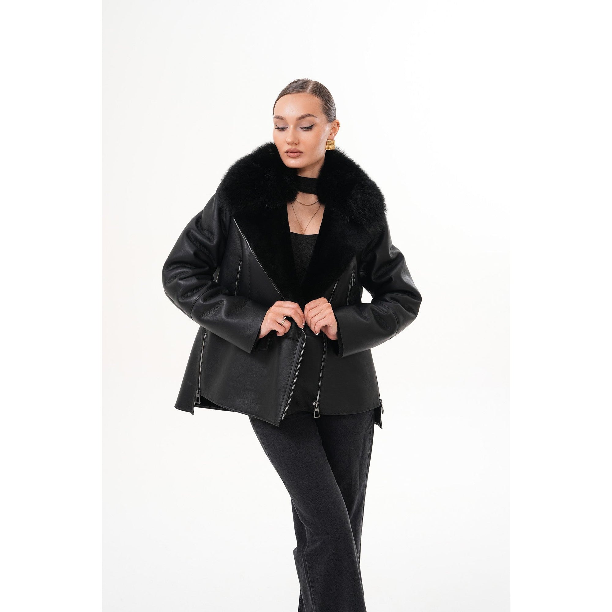 The Duchess Shearling Black Leather Women Jacket