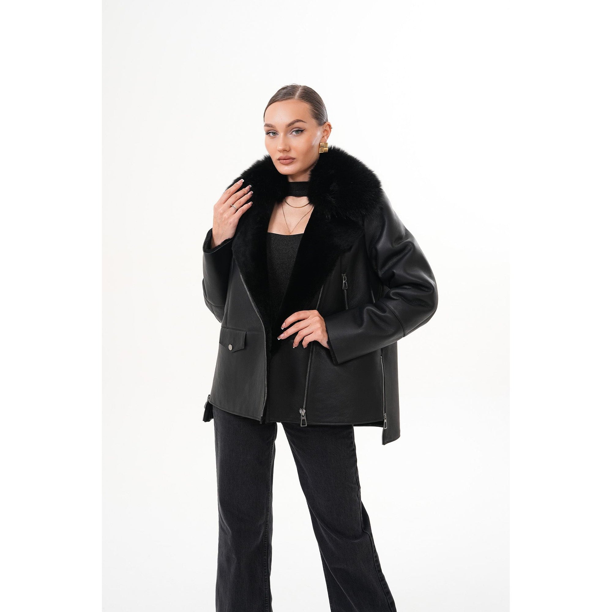 The Duchess Shearling Black Leather Women Jacket
