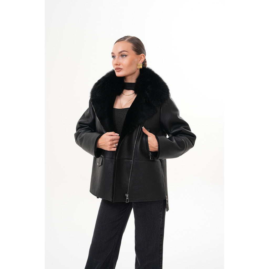 The Duchess Shearling Black Leather Women Jacket