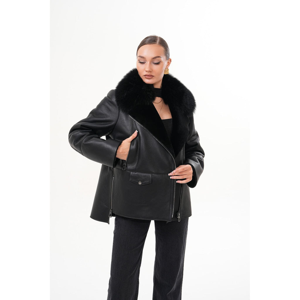 The Duchess Shearling Black Leather Women Jacket