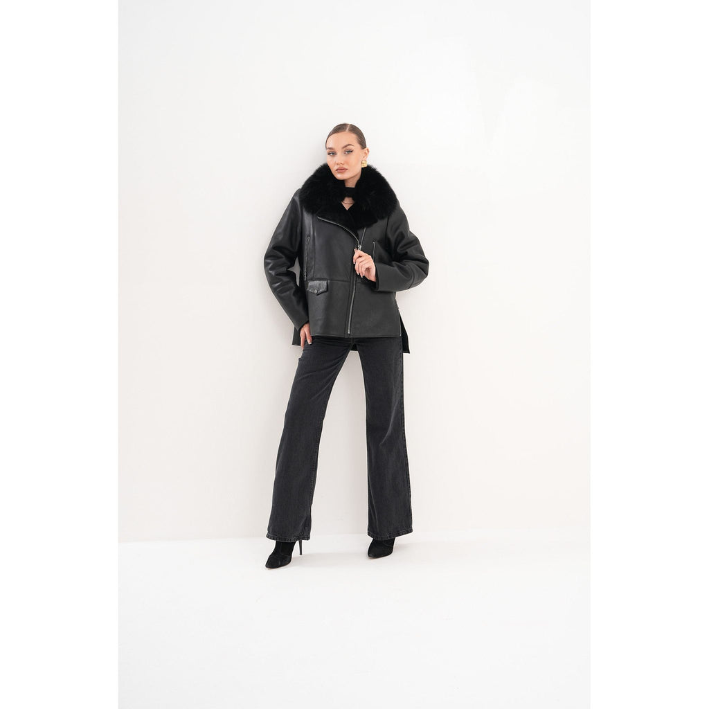 The Duchess Shearling Black Leather Women Jacket