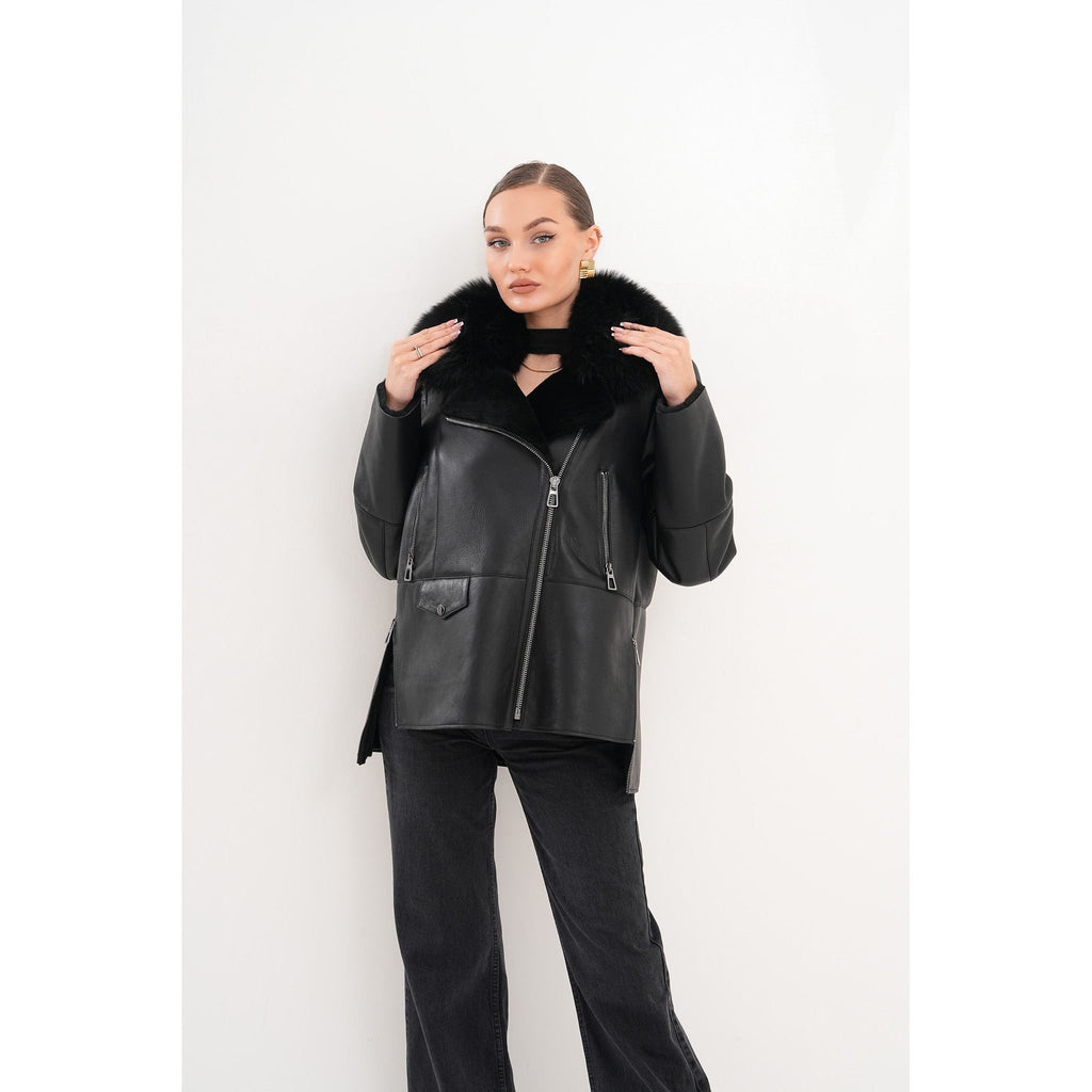 The Duchess Shearling Black Leather Women Jacket