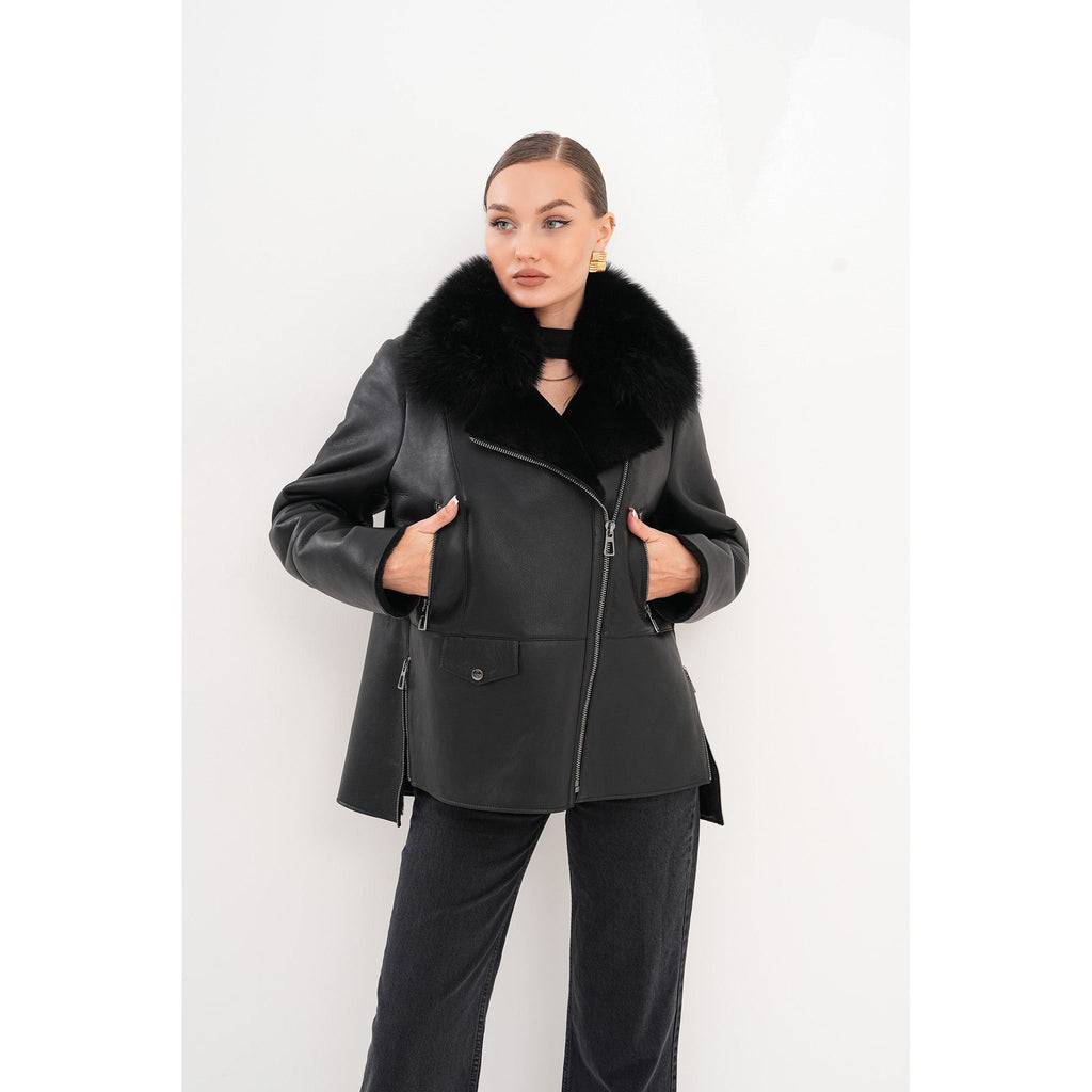 The Duchess Shearling Black Leather Women Jacket