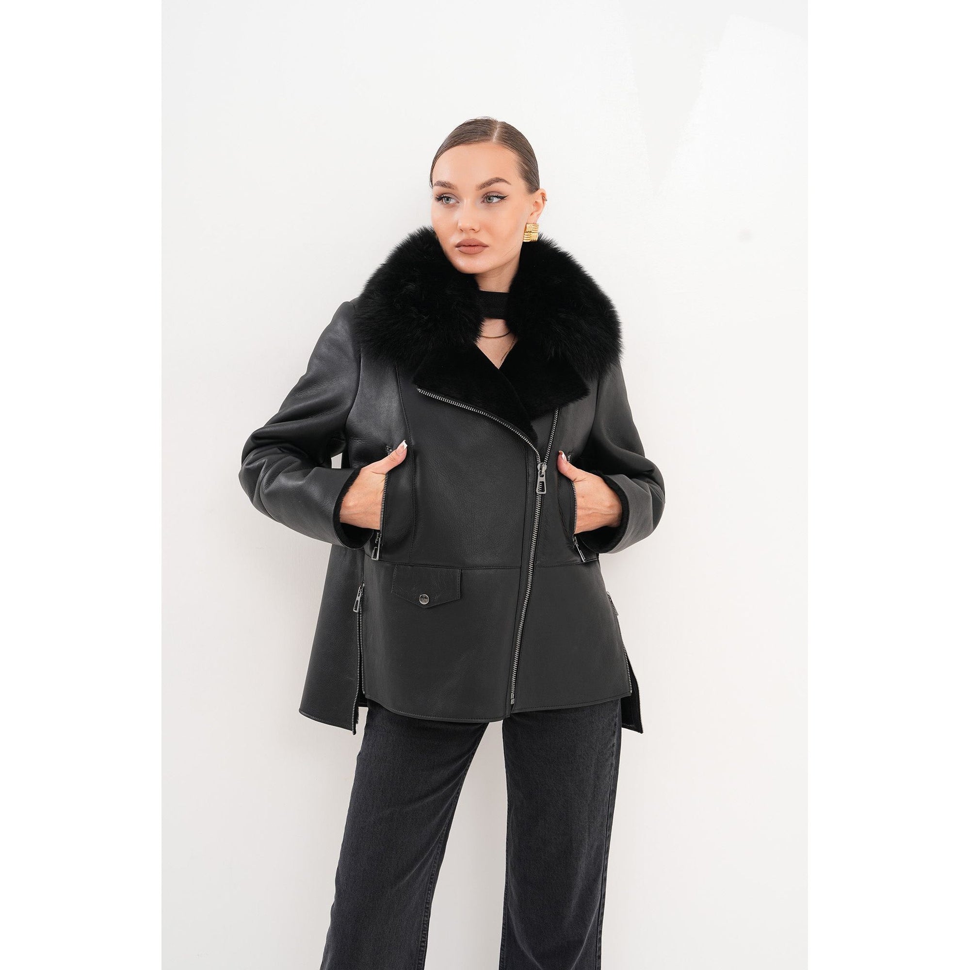 The Duchess Shearling Black Leather Women Jacket
