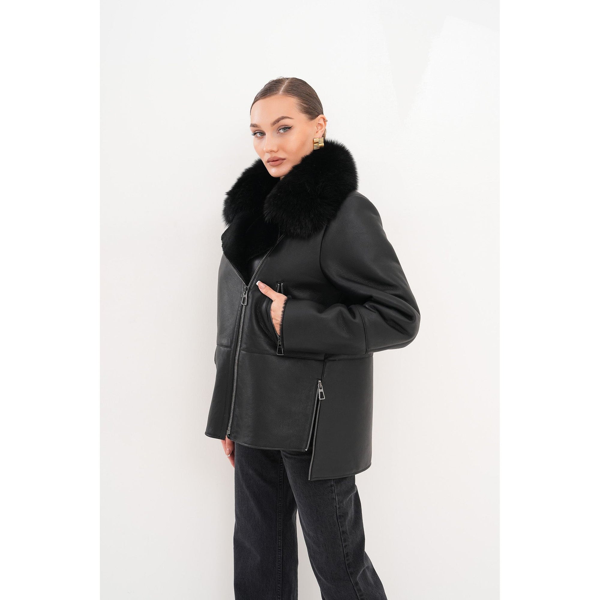 The Duchess Shearling Black Leather Women Jacket