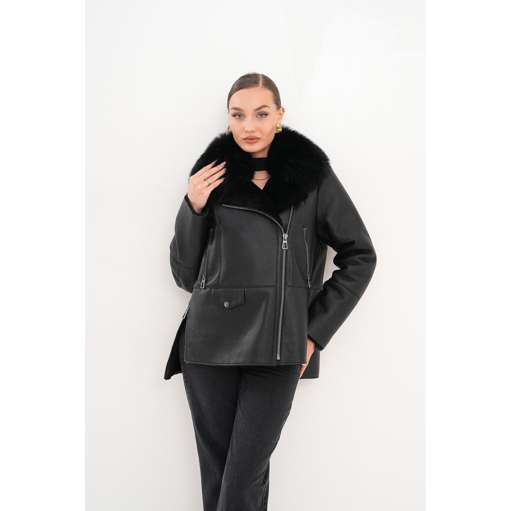 The Duchess Shearling Black Leather Women Jacket
