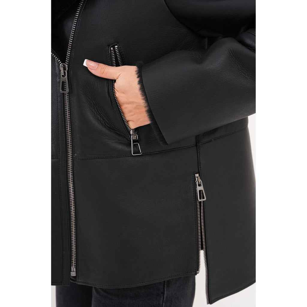 The Duchess Shearling Black Leather Women Jacket