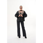 The Estelle Black & Beige Shearling Leather Women Jacket