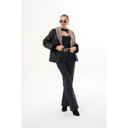 The Estelle Black & Beige Shearling Leather Women Jacket