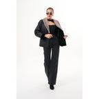 The Estelle Black & Beige Shearling Leather Women Jacket