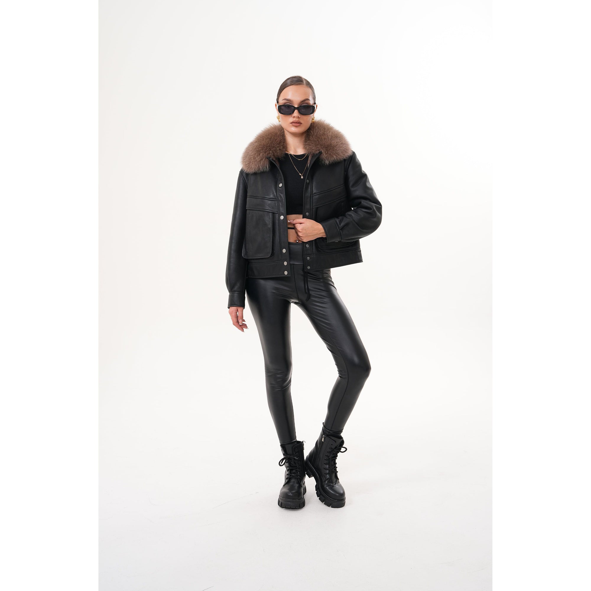 The Auretta Brown Collar Shearling Leather Women Jacket