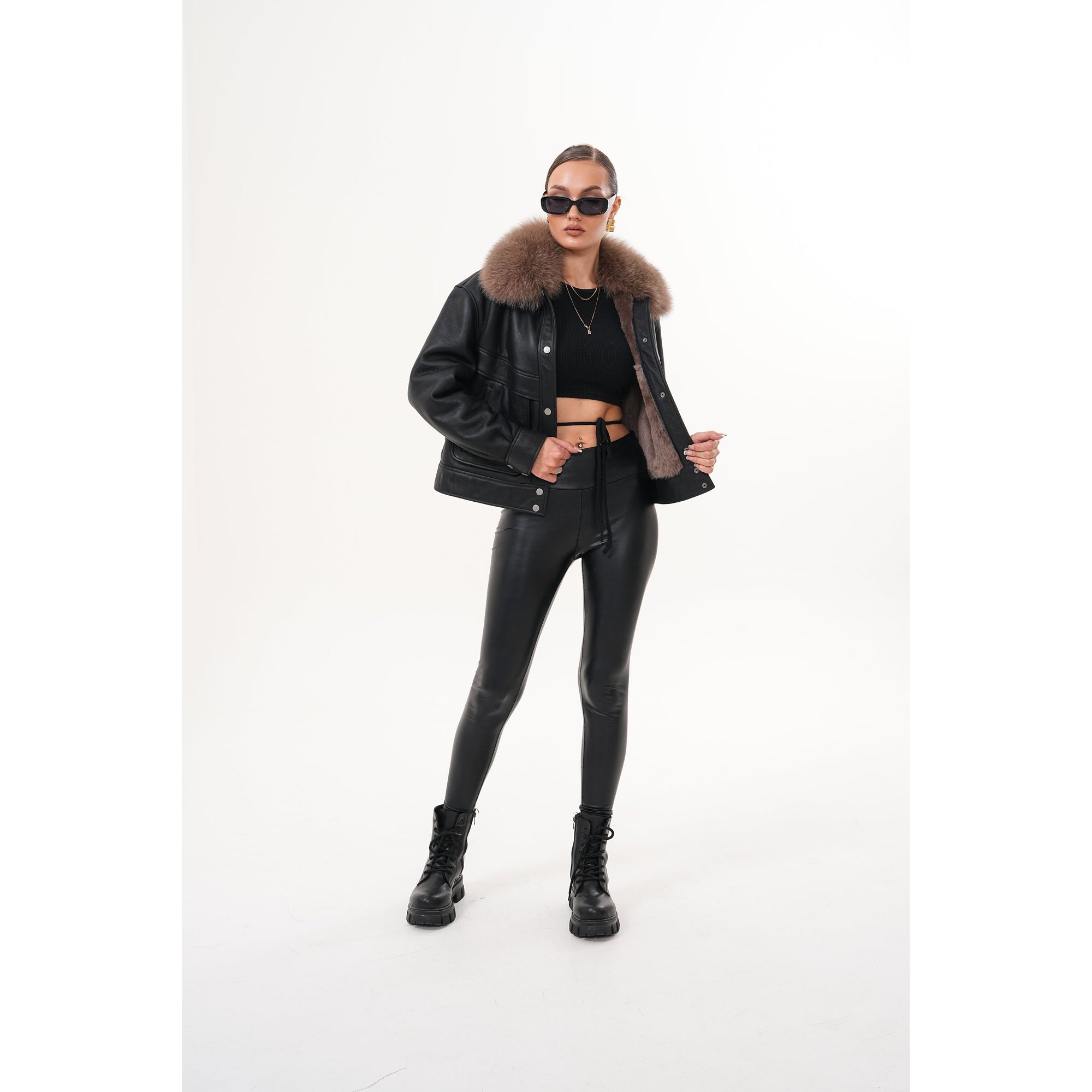 The Auretta Brown Collar Shearling Leather Women Jacket