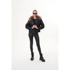 The Auretta Brown Collar Shearling Leather Women Jacket