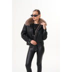 The Auretta Brown Collar Shearling Leather Women Jacket